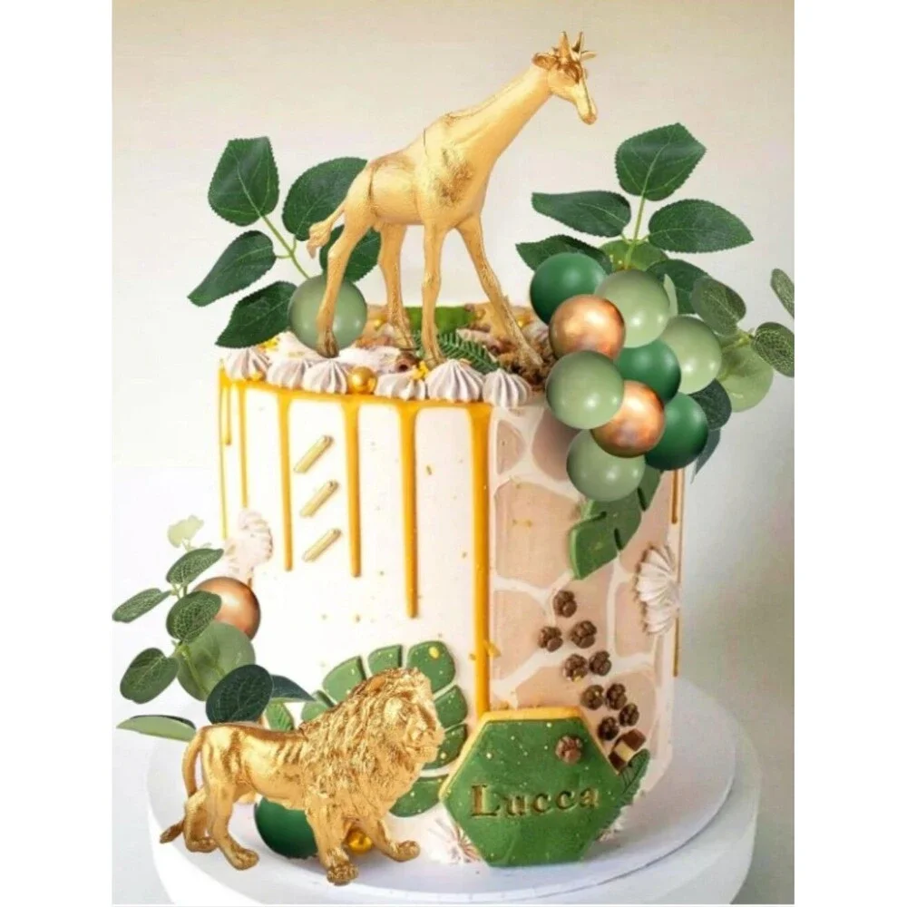 Bach And Boozy Gold Safari Jungle Animals Cake Decorations NWT